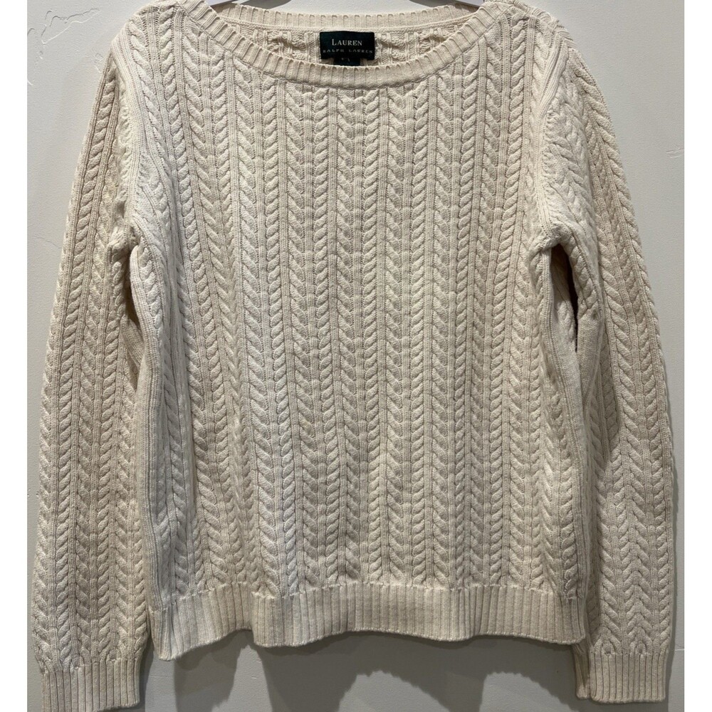 Lauren Ralph Lauren Sweater Cable Knit Quiet Luxury Preppy Cream measures size L